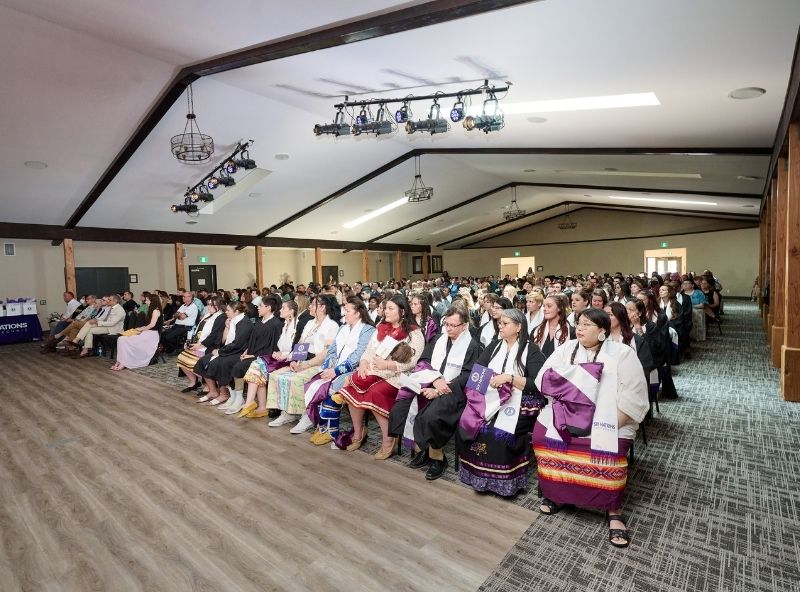 students seated in hall for graduation
