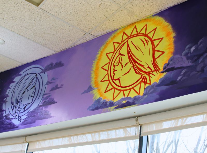 sun and mood mural on wall