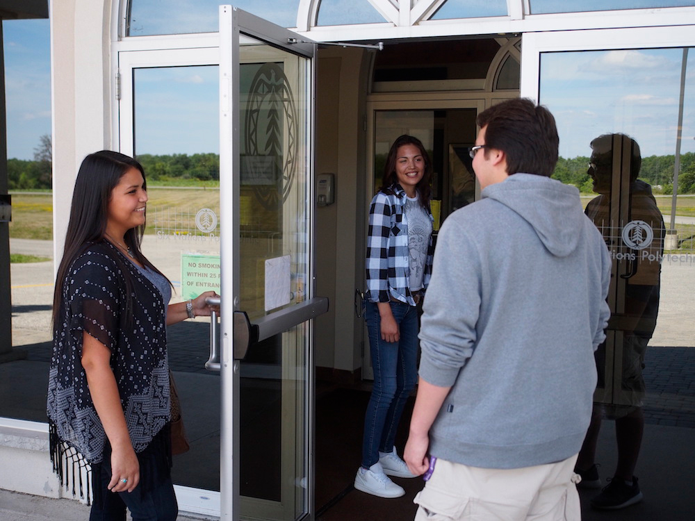 Students entering the Six Nations Polytechnic building