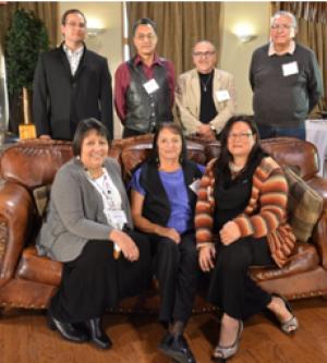 Seated, Left to Right: Diane Hill, Rebecca Jamieson, Cindy Martin Back row, Left to Right: Tehotakera:ton (Jeremy Green) Tehahenteh (Franklin Miller), Keith  Jamieson, Arnold Jacobs