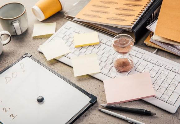 keyboard covered in notes