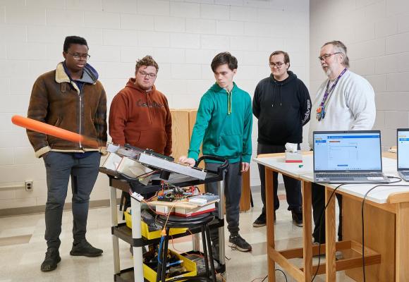 robotics students firing projectile