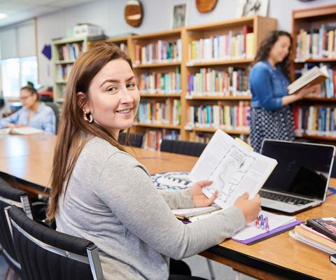 Female student in library