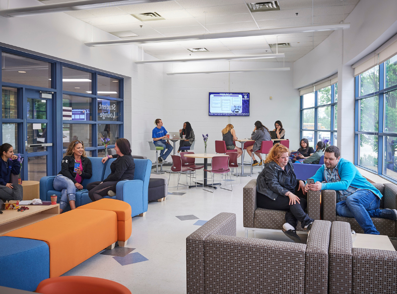 students sitting in student lounge