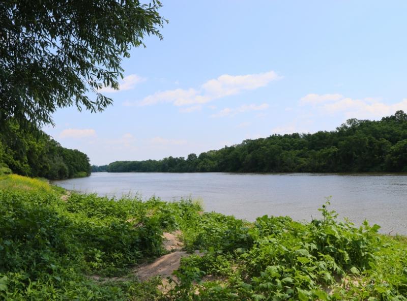 on the shore of a river